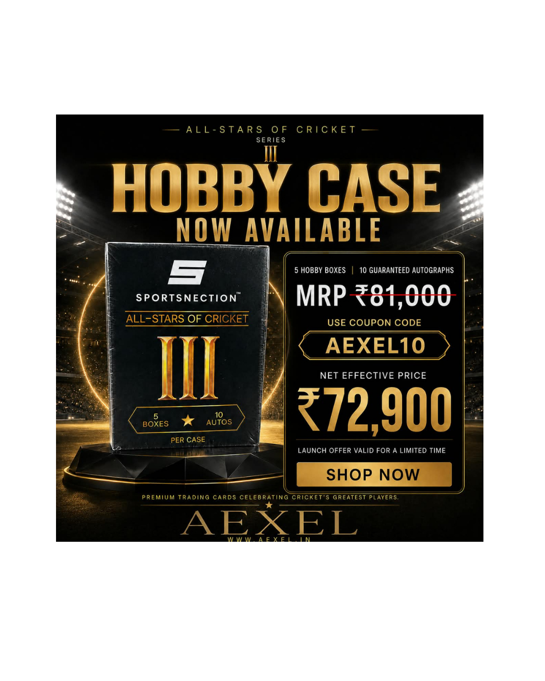 Sportsnection Series 3 All Stars of Cricket Hobby Box 2026 Official Cricket Trading Cards (5 Boxes)